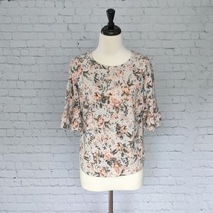 Lauren Conrad Ruffle Floral Crop Sweatshirt Top XS